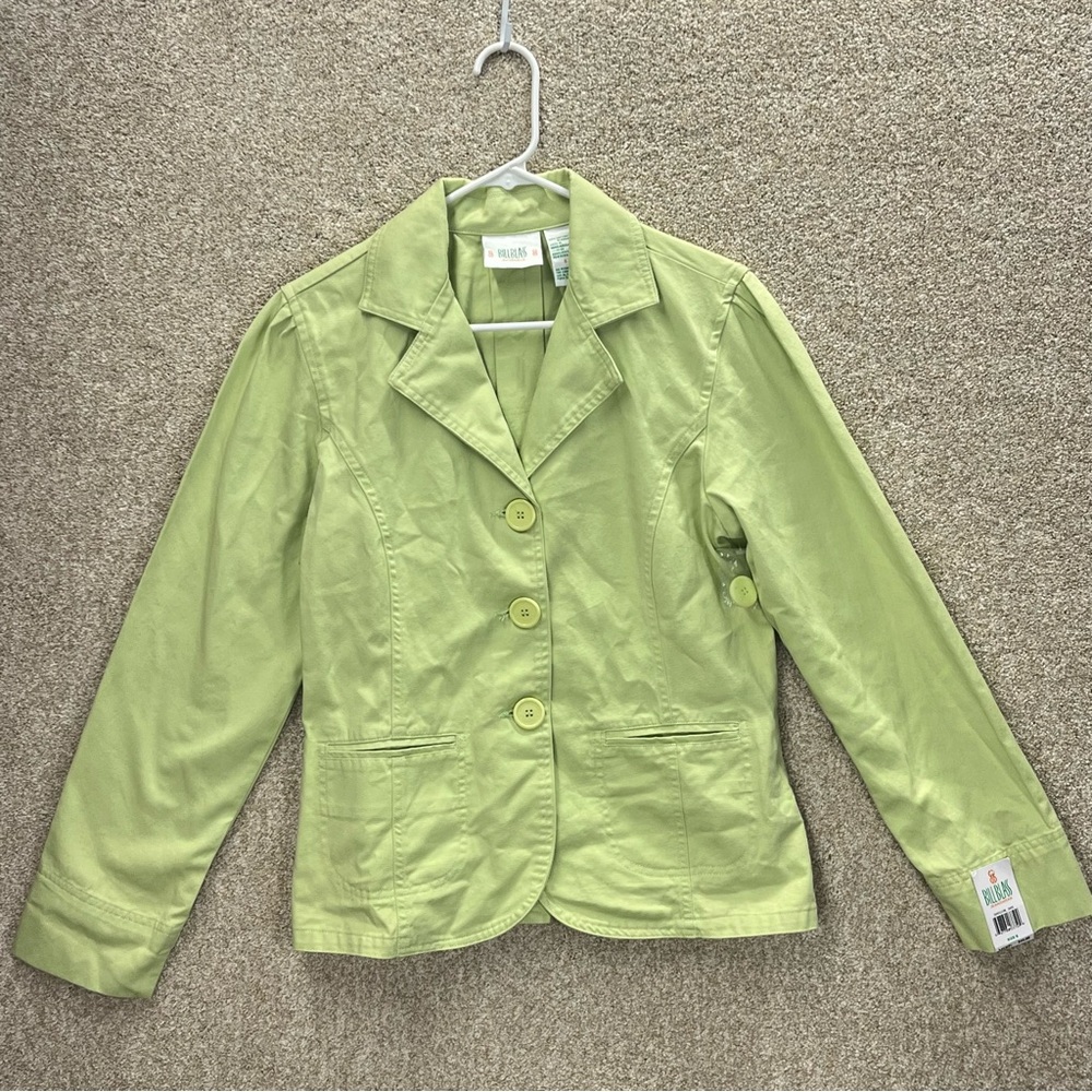90s Y2K jacket 100% cotton lime green button down notch spring summer NWT flawed